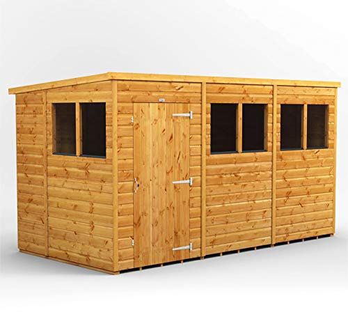 POWER High Grade Premium Pent Garden Wooden Shed with Security Features, Door & Window Flexibility, made from Extra Thick Timber & Toughened Glass