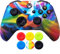 9CDeer 1 x Stück Schutzfolie Transferdruck Silikon Hülle + 6 Thumb Grips & Staubdichte Stecker für Xbox One/S/X-Controller Regenbogen