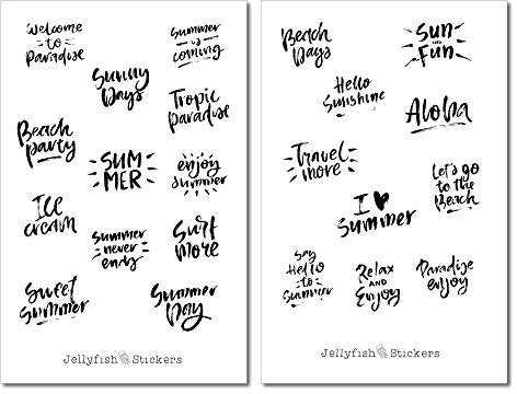 Sommer Sprüche Sticker Set | Sommer Aufkleber | Journal Sticker | Sprüche Sticker | Planersticker | Urlaub, Sommerferien, Strand, Fotoalbum