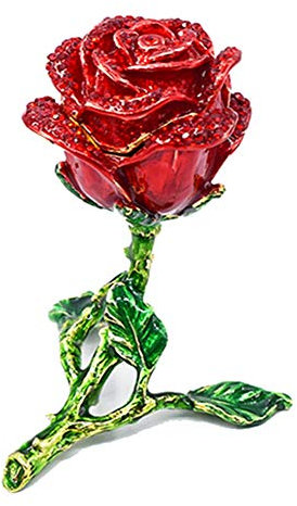 Egurs Kreative Rosenform Metall Schmuckschatullen Rot Rose Ring Schachtel mit Strass Wohnzimmer Schlafzimmer Dekor