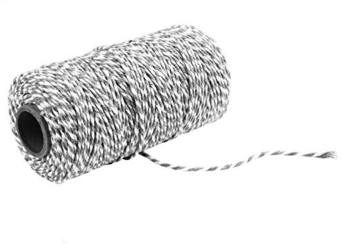 MoreChioce 100 Meter Bastelschnur 2 mm Drehkordel Baumwolle Bakers Twine Makramee Kordelschnur Garten Kordel Baumwollschnur DIY Bastelgarn Dekoration Handwerk Schnur,Grau + Weiß