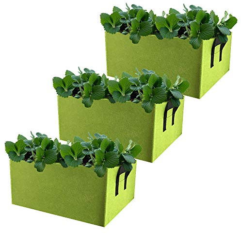 Mintice 3Pcs Reusable Large Plant Grow Bag Vegetable Planting Growing Bag Rectangular Fabric Breathable Planter Container Pots Home Garden for Flower Potato Tomato Carrot Green (40 * 30 * 20cm)