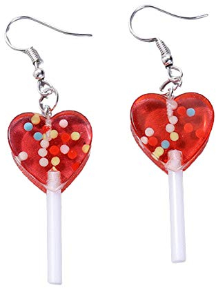 EXINOX Lollipop Herz-Ohrringe : Lustig : Women's Girl : (Rot)