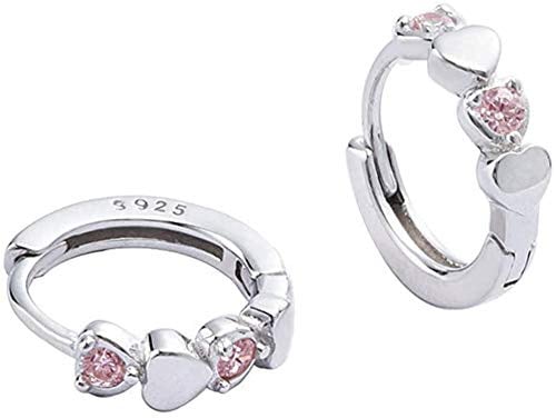 Pendientes de aro pequeños con circonita cúbica para mujer adolescentes niñas de plata de ley cartílago pequeños lindos hipoalergénicos para orejas sensibles circonita rosa Chapado en oro blanco