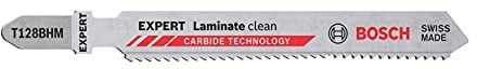 Bosch Professional 3x Lame per seghetto alternativo Expert `Laminate Clean` T 128 BHM (per Vinile laminato massiccio, PVC, HPL laminato ad alta pressione, accessorio Seghetto alternativo)