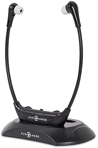 【NEW Model】 Seniors & Hard of Hearing | Wireless TV Headset by AudioRange | Delay-Free, Lightweight, Comfortable, Rechargeable In-Ear Headphones for TV Watching, Television Amplifier, RF Headphones