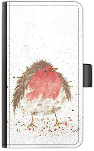 Speckled Robin For Apple iPhones, 16, 15, 14,13, 12, 11, Pro Max, Mini, XR, XS, SE, PU Leather Side Flip Wallet Phone Case, Watercolour Art Print Phone Cover