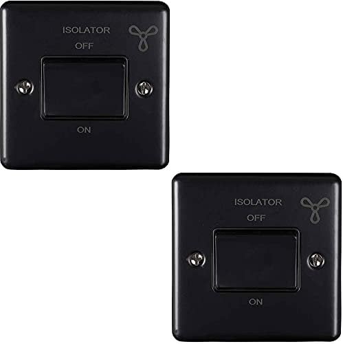 2 PACK | 6A Extractor Fan Isolator Switch –POLISHED MATT BLACK & Black Trim– 3 Pole Shower Bathroom Decorative Wall Plate & Metal Rocker – On/Off Mains Power Switch For Demisting & Steam