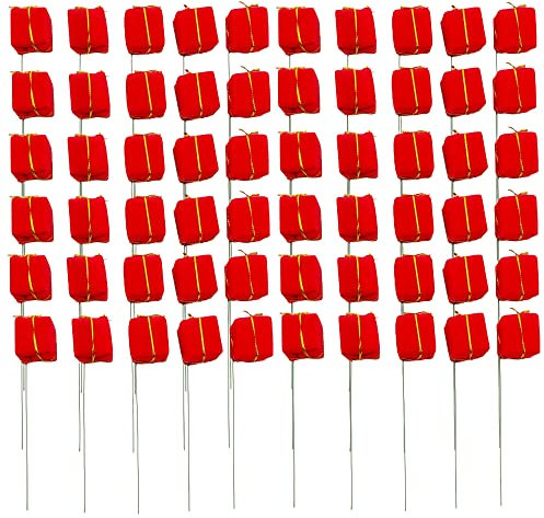 MIJOMA 60 Stück Set Mini-Geschenke Dekostecker Blumenstecker Bastelstecker Pick Drahtstecker, für DIY Basteln Blumengesteck Adventskranz Weihnachten (Hellrot Samt)