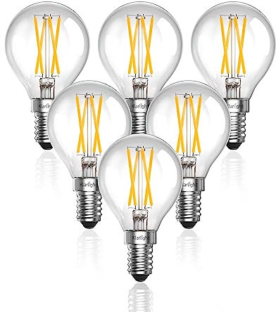 Klarlight E14 LED Tropfenform Dimmbar G45 Filament Lampe 4W Warmweiß 2700K Edison/Vintage Globe Glühlampe (40W Halogen Äquivalent) für Tischlampen 6 Stück