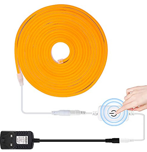 HEGEHE Dimmable LED Neon Light Strip Kit, 1m Golden Yellow Neon Rope Light + ITOUCH Dimmer Switch + 12V DC Power Supply, Flexible and Waterproof for Home DIY Commercial Decor