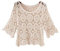 Damen Sommer 3/4 Ärmel Häkel-T-Shirt Strick Blumenmuster Pullover Top Strand Bluse Cover Up, beige, OneSize