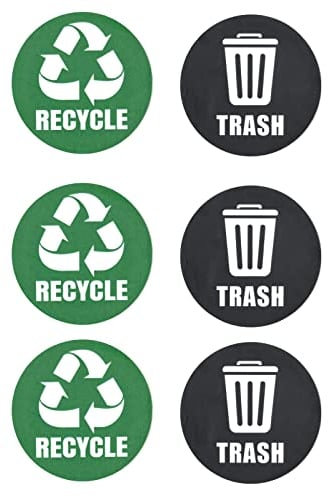 VGOL 6PCS Recycle Sticker Self-Adhesive Waterproof Recycle & Trash Bin Logo Sign Label Sticker for Trash Can Recycle Bin Garbage Containers 5 Inch Round PVC