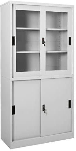 Büroschrank mit Schiebetür,Freistehender Büroschrank Aktenschrank Metallschrank Lagerschrank Materialschrank,für Unternehmen,Büro,Schule,Hellgrau 90x40x180 cm Stahl(Einfacher Zusammenbau)