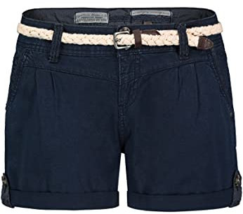 Eight 2 Nine Damen Chino Shorts Hose mit Flecht-Gürtel Dark-Blue XS