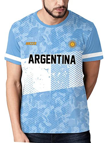 Qatar Coupe du Monde Football T-shirt Fans impression en 3D Drapeau National Manche Courte Col Rond Loose Sport Casual Respirant séchage rapide Tee Maillot pour Adultes et EnfantsArgentine 1# L