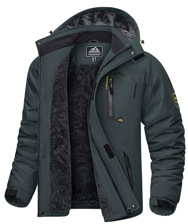 KEFITEVD Ski Jacke Herren Atmungsaktiv Winterjacke Outdoor Winddicht Softshelljacke mit Stehkragen Dick Gefüttert Regenjacke Wasserabweisend Wanderjacke Grau XXL