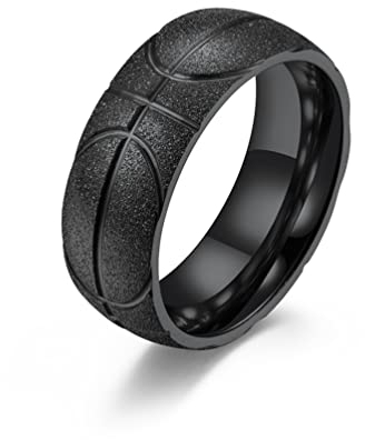Whoiy Eheringe Schwarz, Freundschaftsringe Zart Edelstahl Geformter Basketball Scrub-Ring für Männer 67 (21.3) Kostenlos Gravieren