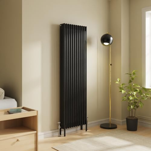 NRG Traditional 4 Column Vertical Radiator 1800x560mm Black Radiators | Column Radiator, Central Heating Radiator, Wall Mounted, Tall Radiator, Mild Steel, for Kitchen, Living Room, Bathroom