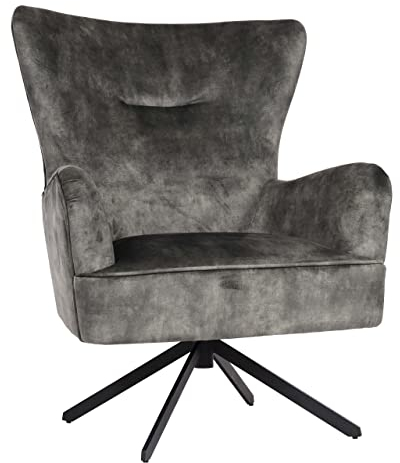 Lounge-Sessel HWC-L63, Cocktailsessel Polstersessel Relaxsessel, drehbar, Vintage Samt Metall - grau-grün