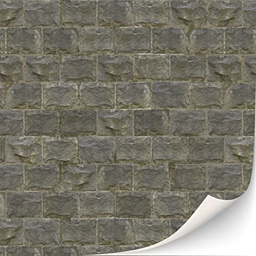 Lot de 3 feuilles de revêtement mural autocollant pour maison de poupée - Échelle 1:12 (mur rocheux taillé)