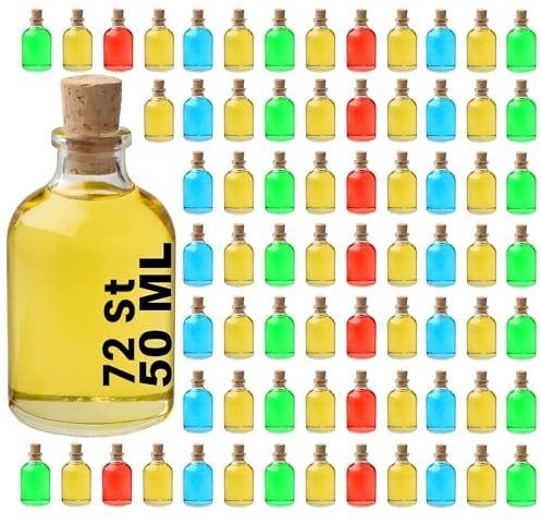 casavetro Lot de 72 mini bouteilles en verre transparent de 50 ml avec bouchon en liège - Mini bouteilles à remplir - 72 x 50 ml