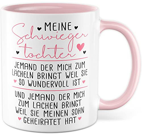 Schwiegertochter Tasse Geschenk Hochzeit Kaffeetasse Geschenkidee Schwiegereltern Kaffee-Becher mit Spruch Sarkasmus wundervoll Humor Sohn geheiratet Witz (Schwiegertochter)