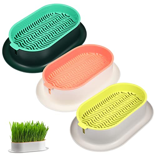 STOBAZA Blumentopf Für Katzengras 3 Katzengras Schale Cyperus Zumula Tablett Keimung Tablett Pflanzkasten Blumentopf Pflanzgefäß Keimschale für Katzen Futterpflanze Pflanzkästen