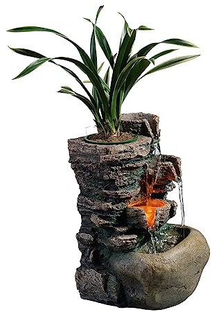 Haobos Fontana da tavolo relax a 3 livelli, pompa automatica con interruttore di alimentazione, rocce naturali di fiume e funzione di illuminazione riflettente, EnviraScape Silver Springs