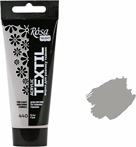 Krevo Art Pinturas para telas resistentes al lavado, pintura textil gris, pintura acrílica a base de agua, tubo de 60 ml, lavable a máquina para fijar, cobertura intensiva para tejidos claros y