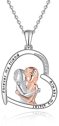Fryneauy Schwester Umarmung Geschenke 925 Sterling Silver Sister Heart Necklace Pendant Jewellery für Frauen & Girls
