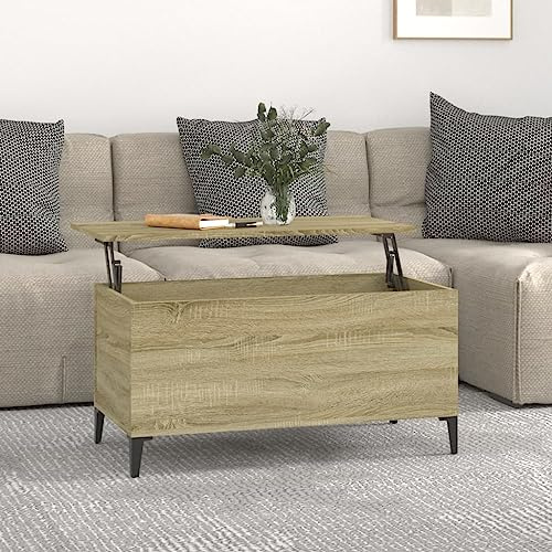 puraday 90x44,5x45 cm Couchtisch Holzwerkstoff Beistelltisch Höhenverstellbar Couchtisch Holz Beistelltisch Holz Beistelltisch Couch Wohnzimmer Möbel Moderne Couchtische Sonoma-Eiche