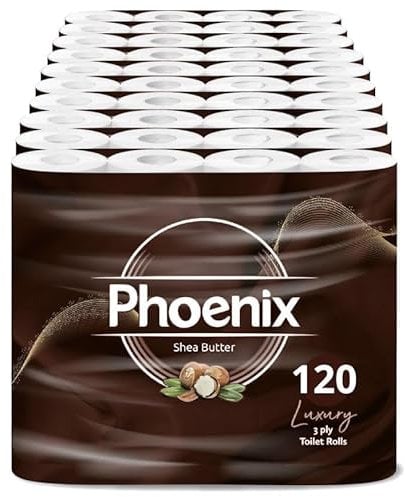 Phoenix Soft Shea Butter Fragranced Luxury Toilet Rolls Bulk Buy - Quilted White 3 Ply Toilet Paper (120 Pack)