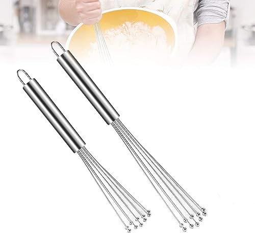 2 Pièces Fouet Bille Acier Inoxydable, Ensemble De Fouets pour Cuisiner, Fouet Manuel, Fouet En Acier Inoxydable 10 pouces et 12 pouces, pour Cuisinerà Domicile, Mélanger, Fouetter (Argent)