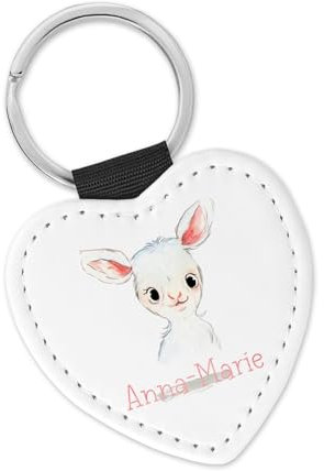 timalo Schlüsselanhänger personalisiert mit Namen Herz Schlüsselband aus Kunstleder Leder für Kinder Motiv Tiere | 06- Schaf