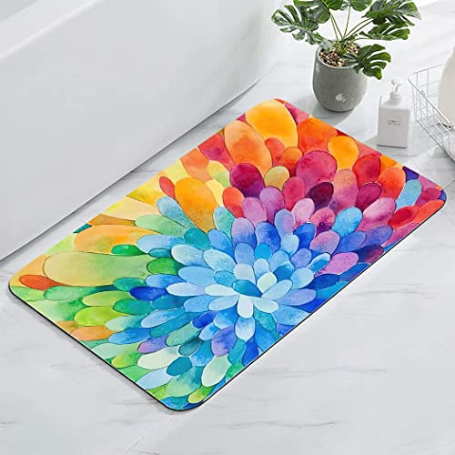 YISUMEI Tapis de salle de bain, absorbant et antidérapant pour baignoire et douche, tapis de bain imprimé avec envers en caoutchouc durable, 43,2 x 61 cm, plante de corail colorée abstraite, moderne