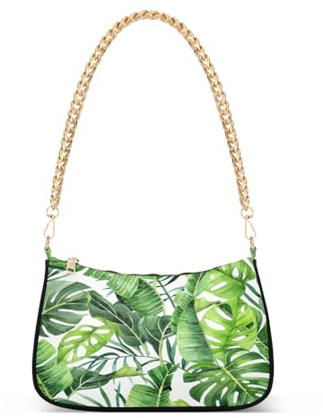 Chain Shoulder Bag for Women Palm Monstera Leaves Tote Hobo Handbag Underarm Ladies Small Crossbody Bag Zipper
