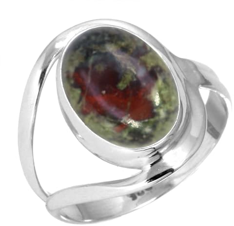 Jeweloporium 925 Silber Ringe für Frauen Mehrfarbig Natürlich Drachenblut-Jaspis Edelstein Boho Silber Ringe Größe 60(19.1) Freundschaftstag Geschenk Handgefertigt Schmuck