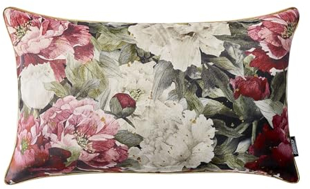 ROOM99 Blossom Shine 30 x 50 cm Zierkissenbezüg Kissenbezüg Kissenhüll Dekorative Dekokissen Wurfkissenbezug Deko Aesthetic Modern Schlafzimmer Wohnzimmer Dekor Blumen Velvet Samt Dunkelrot,1 Stück