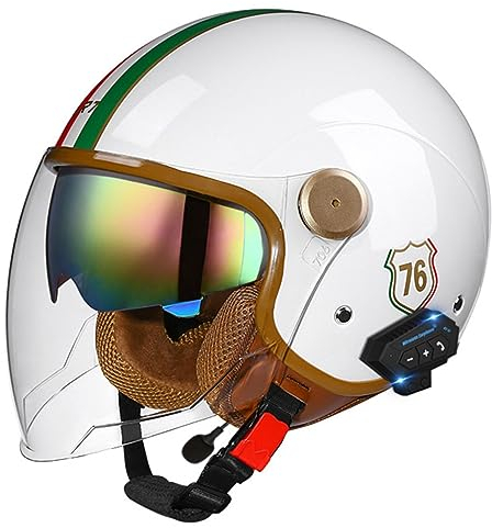 Motorradhelm mit Bluetooth Herren Damen ECE-zertifizierter Motorrad Jethelme Integrierter Bluetooth-Helm mit Anti-Fog-Doppelspiegel Rollerhelm Scooterhelm O,XL