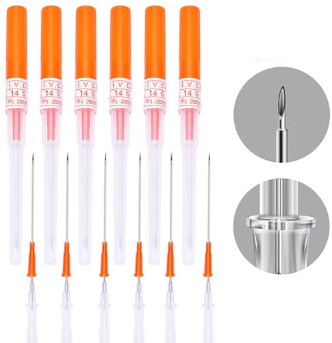 NIUSIMAN Piercing Nadel 6 Stück 14 Guage(1.6mm) Katheter Piercing Nadeln Ohr Nase Einweg Piercing Nadeln für Nabel Brustwarze Bauch Zunge Piercing Kits Zubehör (14G)