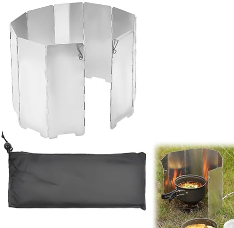 Parabrezza Campeggio,Pieghevole Vento Scudo,Pieghevole Parabrezza Fornelli All'apert,Parabrezza Pieghevole in Alluminio,Parabrezza per Fornello da Campeggio Fornello a Gas,Pieghevole Vento Scudo