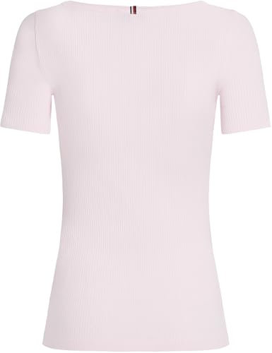 Tommy Hilfiger Donna T-Shirt Maniche Corte 5X2 Rib Slim Fit, Rosa (Light Pink), XS
