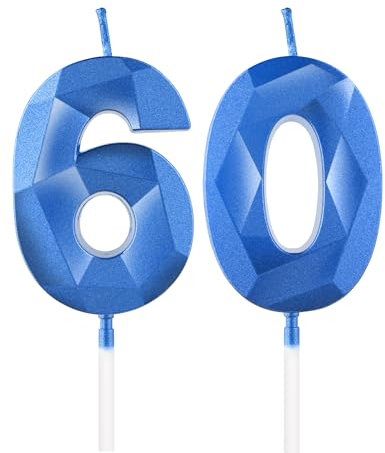 Royal Blue 60th Birthday Candles, 3D Number 60 Candle for Cake, Women Men 60th Birthday Decorations, Sapphire Candle Topper Blue Cake Decorations for Birthday Party Wedding Anniversary Supplies
