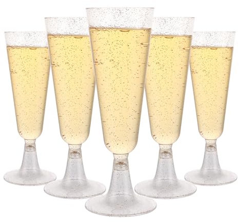 LOPYXBR 80 Stück Sektgläser Plastik, 150ml Sektgläser Kunststoff mit Goldglitter, Wiederverwendbare Champagner Gläser aus Plastik für Geburtstag Hochzeit Party Picknicks Outdoor