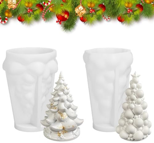 Satiskid 2 PCS Christmas Tree Candle Moulds, 3D Silicone Candle Mold for Fondant Cake, Aromatherapy Candle, Chocolate, Soap, DIY Handmade Candle Making Mould, Candle Moulds for Christmas Decoration