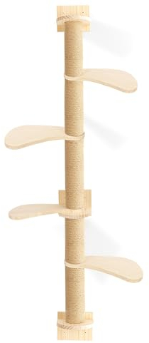 Joukares 76.8 Tall Cat Tree, Wall-Mounted Cat Climbing Tower, 5 Tiers, Hemp Wrapped, Adjustable Height