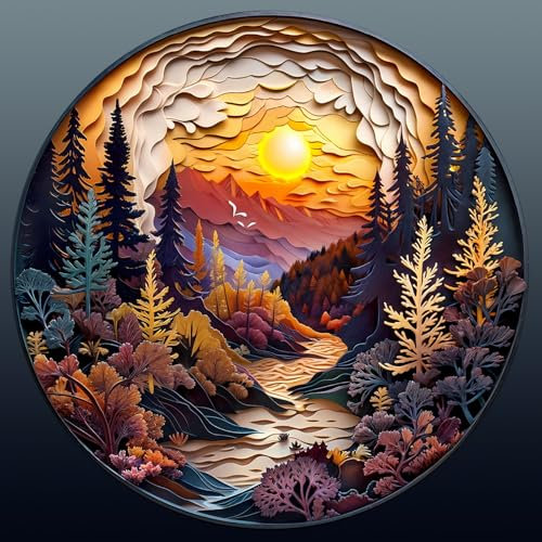 Holzpuzzle Erwachsene, 300 Teile Visuell 3D Sonnenuntergang Wald Holz Puzzle Erwachsene, 34x34cm Wooden Puzzle, Unregelmäßige Einzigartige Puzzle, Holzpuzzle Tierform, Holz Puzzle Mit Box Aus Holz