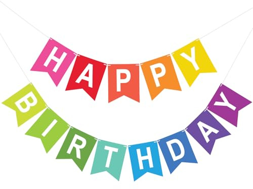 jijAcraft Vorgefädelt Happy Birthday Girlande: 16 × 20 cm Bunt Papier Geburtstags Girlande Kinder, Groß Happy Birthday Banner, Happy Birthday Wimpelkette für Geburtstagsparty