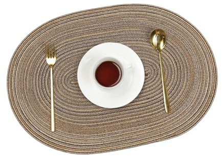 Blausky 6 Stück Geflochten Platzdeckchen,Oval Platzset,Doppelseitigen rutschfest Platzdeckchen,Gewebte Tischset Platzset Hitzebeständigen für Esszimmer Küche Hochzeit Party,50 x 35 cm,Braun